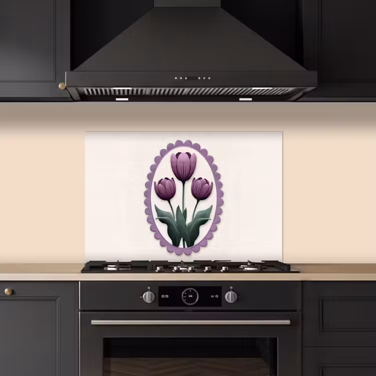 Kitchen splashback for hob - Tulips - Purple - List - Leaves — 5