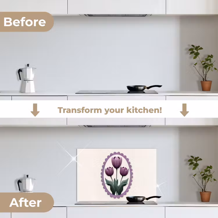 Kitchen splashback for hob - Tulips - Purple - List - Leaves — 7