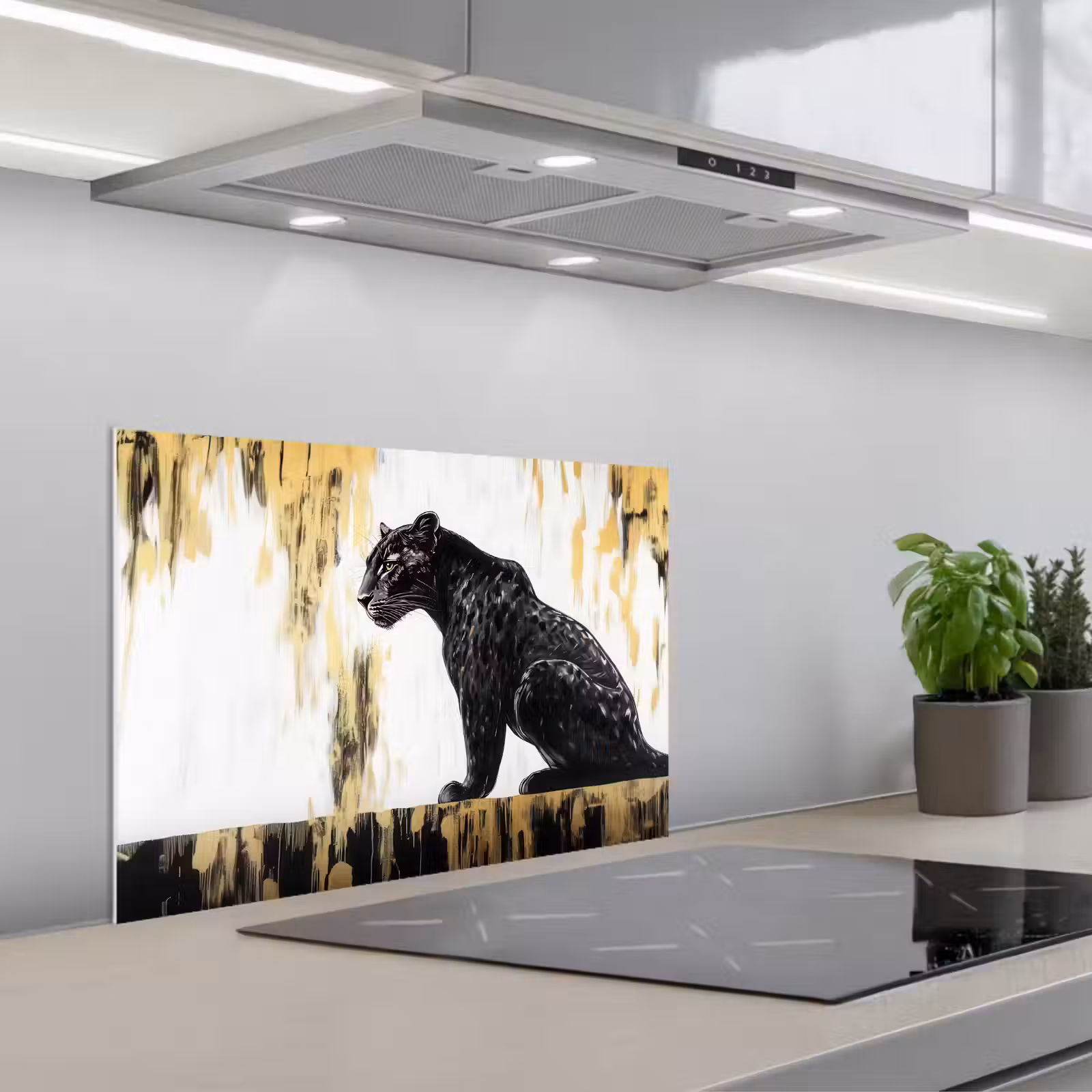 Kitchen splashback for hob - Panther - Black - Abstract - Gold — 1