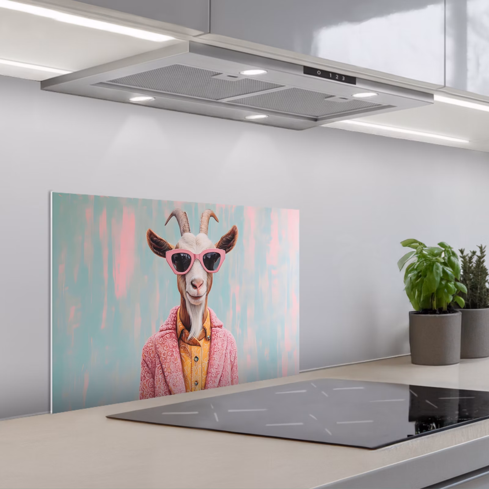 Kitchen splashback for hob - Sunglasses - Pink - Goat - Hearing — 1