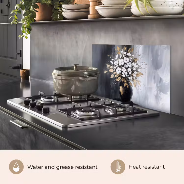 Kitchen splashback for hob - Flowers - White - Vase - Abstract — 2