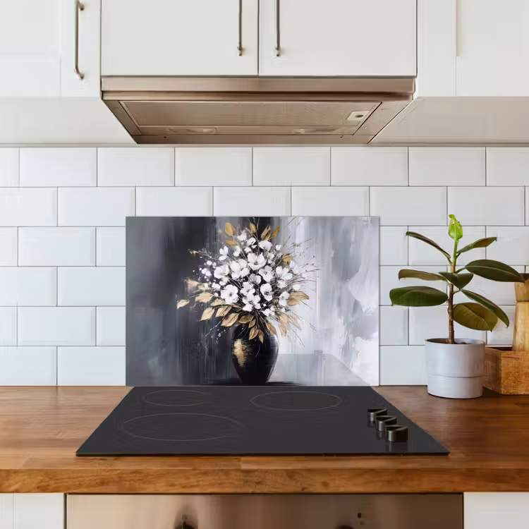 Kitchen splashback for hob - Flowers - White - Vase - Abstract — 3