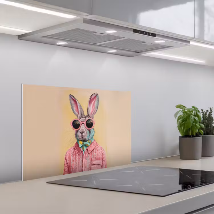 Kitchen splashback for hob - Gray - Rabbit - Blouse - Bow. — 1