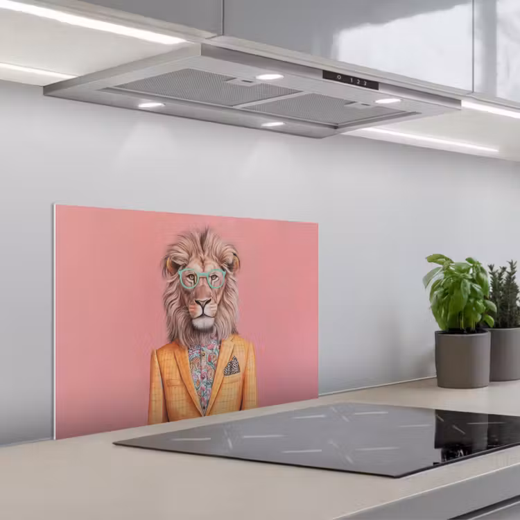 Kitchen splashback for hob - Lion - Suit - Checkered - Glasses — 1