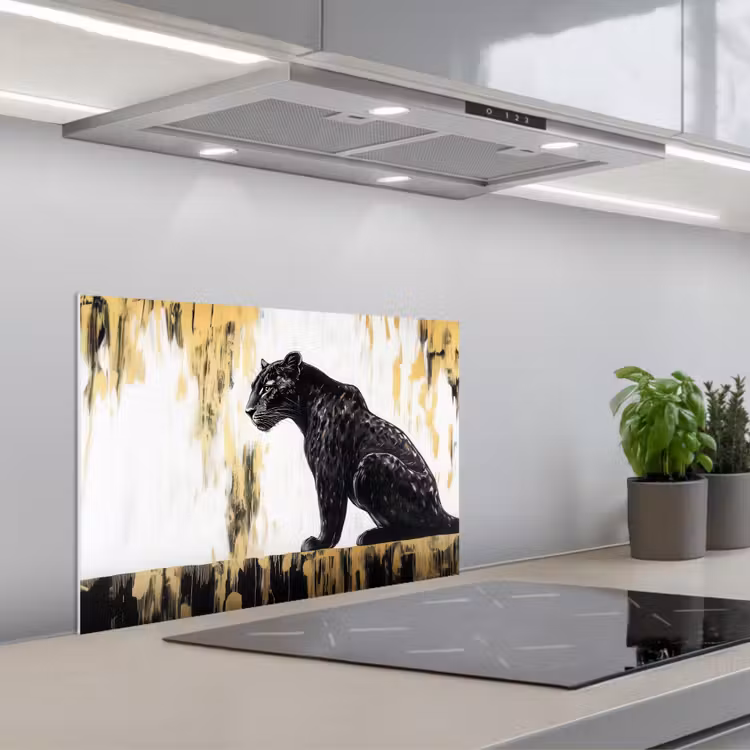 Kitchen splashback for hob - Panther - Black - Abstract - Gold — 1