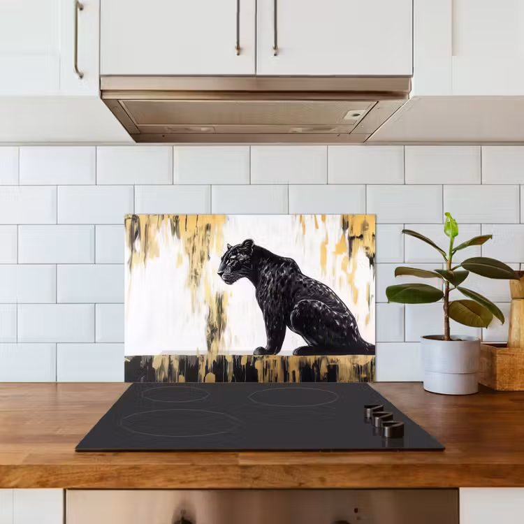 Kitchen splashback for hob - Panther - Black - Abstract - Gold — 3