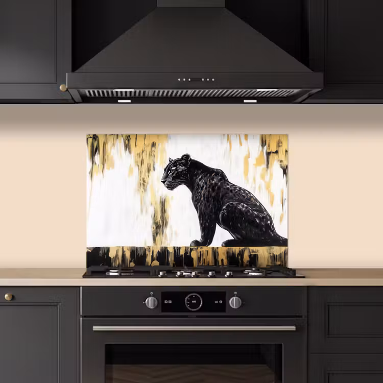 Kitchen splashback for hob - Panther - Black - Abstract - Gold — 5