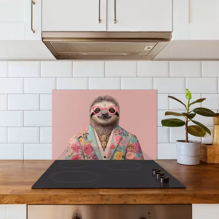 Kitchen splashback for hob - Sloth - Floral print - Glasses - Pink — 3