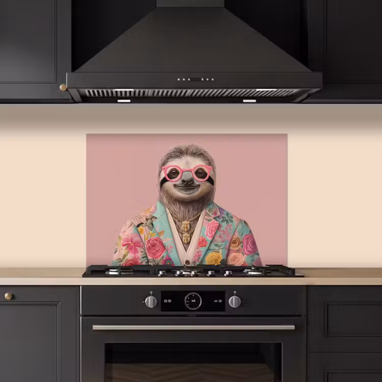 Kitchen splashback for hob - Sloth - Floral print - Glasses - Pink — 5