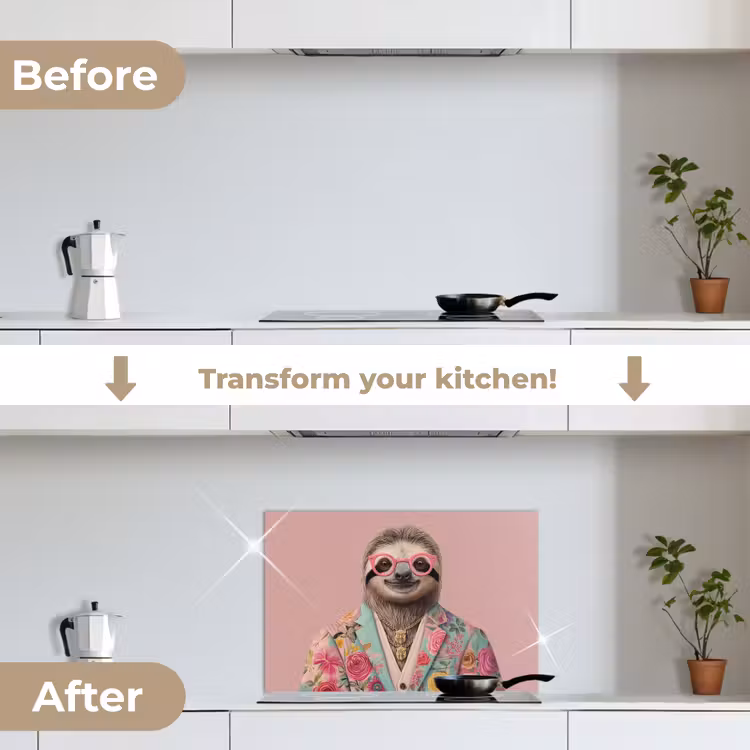 Kitchen splashback for hob - Sloth - Floral print - Glasses - Pink — 7
