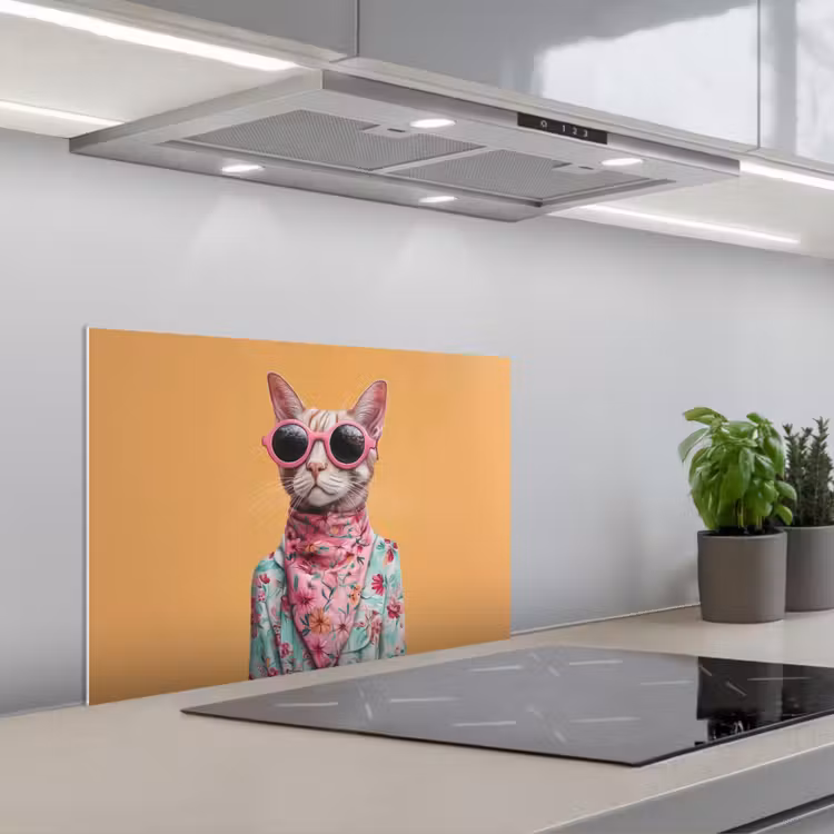 Kitchen splashback for hob - Sunglasses - Cat - Scarf - Flowers — 1