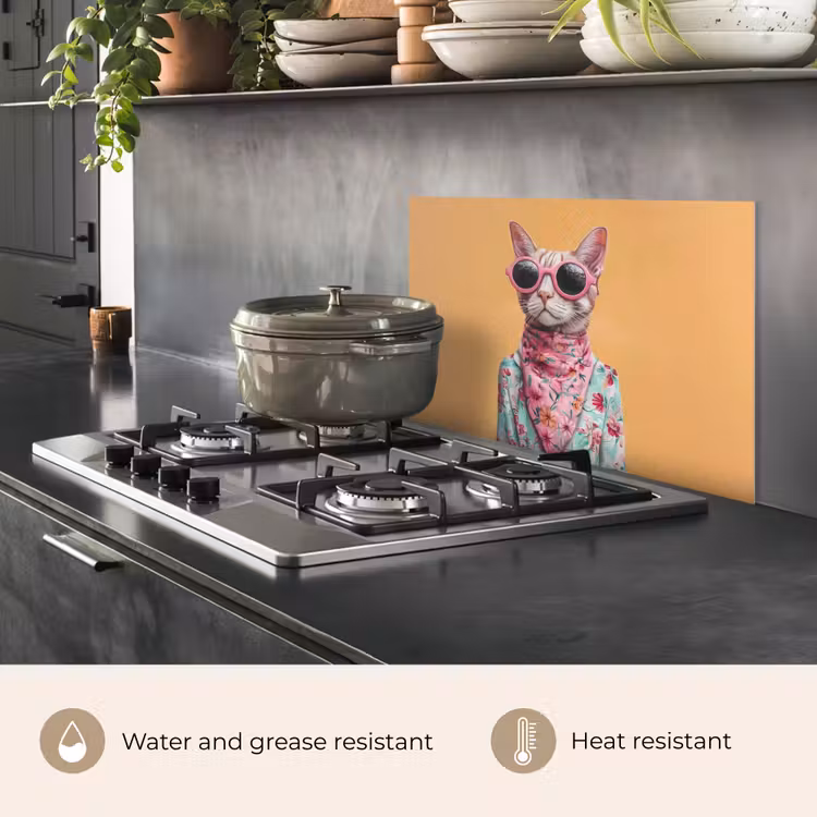 Kitchen splashback for hob - Sunglasses - Cat - Scarf - Flowers — 2