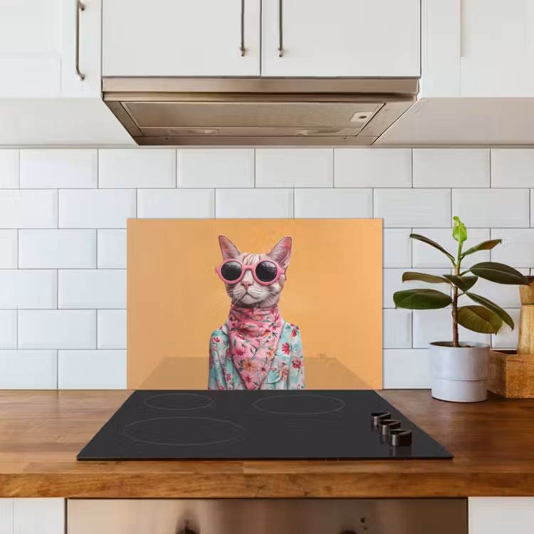 Kitchen splashback for hob - Sunglasses - Cat - Scarf - Flowers — 3