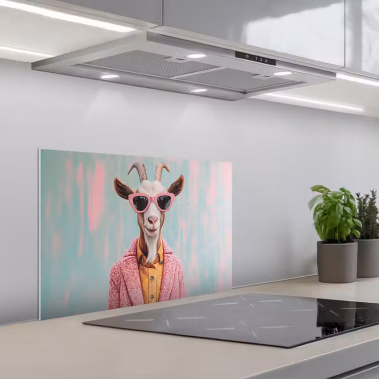 Kitchen splashback for hob - Sunglasses - Pink - Goat - Hearing — 1