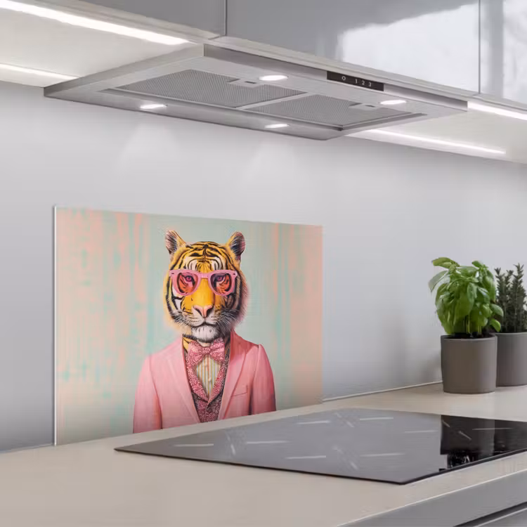 Kitchen splashback for hob - Tiger - Bow - Jacket - Pink — 1