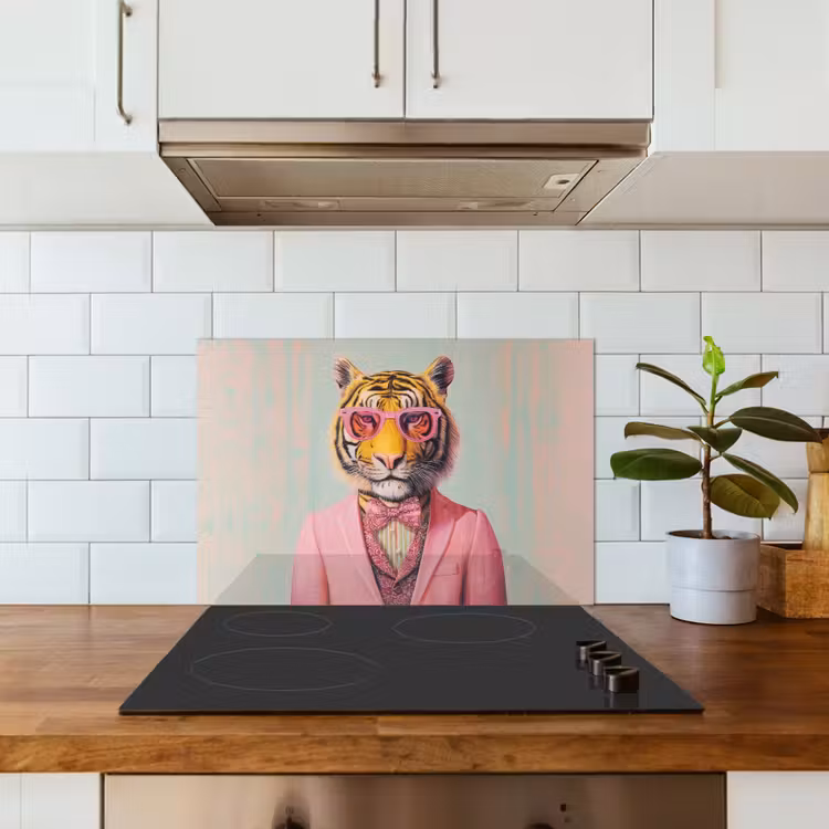 Kitchen splashback for hob - Tiger - Bow - Jacket - Pink — 3