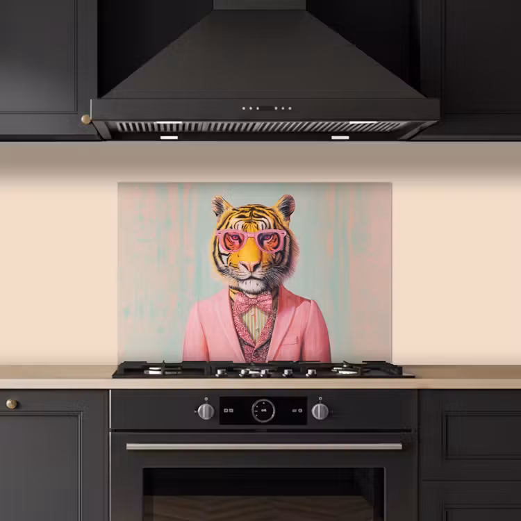 Kitchen splashback for hob - Tiger - Bow - Jacket - Pink — 5