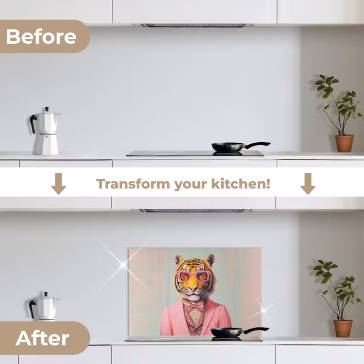 Kitchen splashback for hob - Tiger - Bow - Jacket - Pink — 7