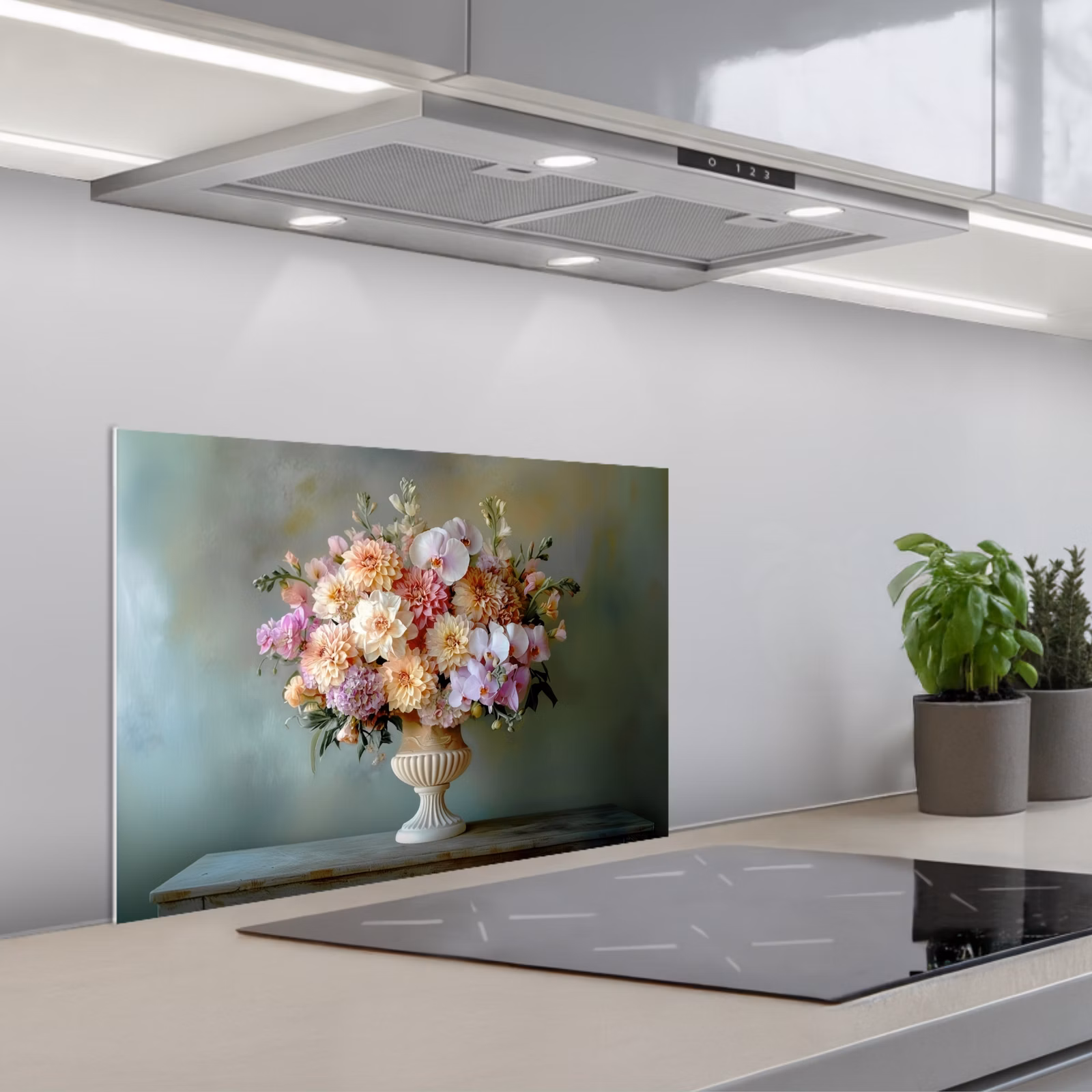Kitchen splashback for hob - Orchid - Bouquet - Vase - Flowers — 1