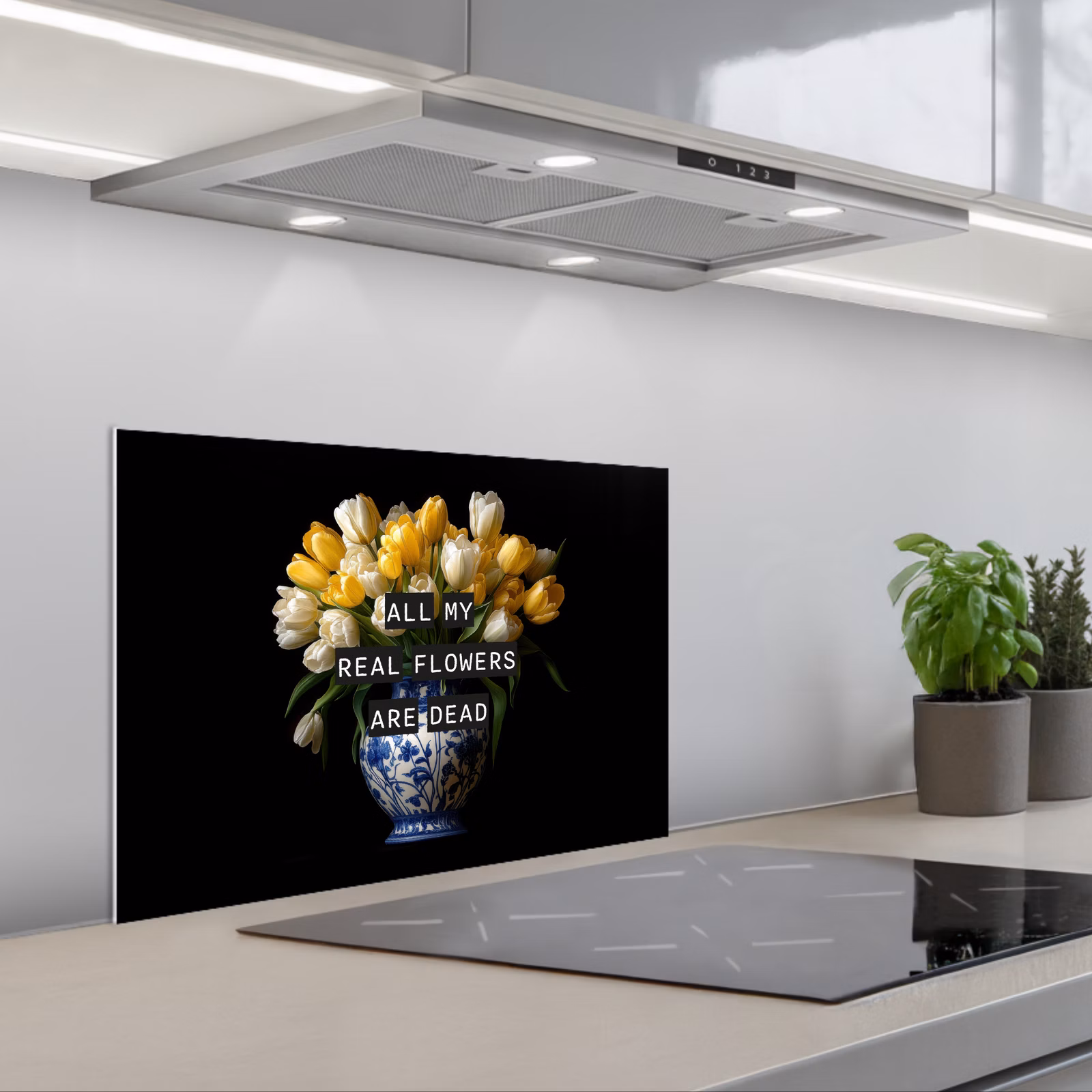 Kitchen splashback for hob - Quotes - Flower - Tulip - Yellow — 1