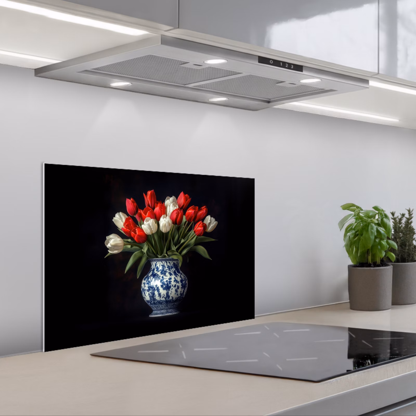 Kitchen splashback for hob - Red - Flowers - Tulips - Vase — 1