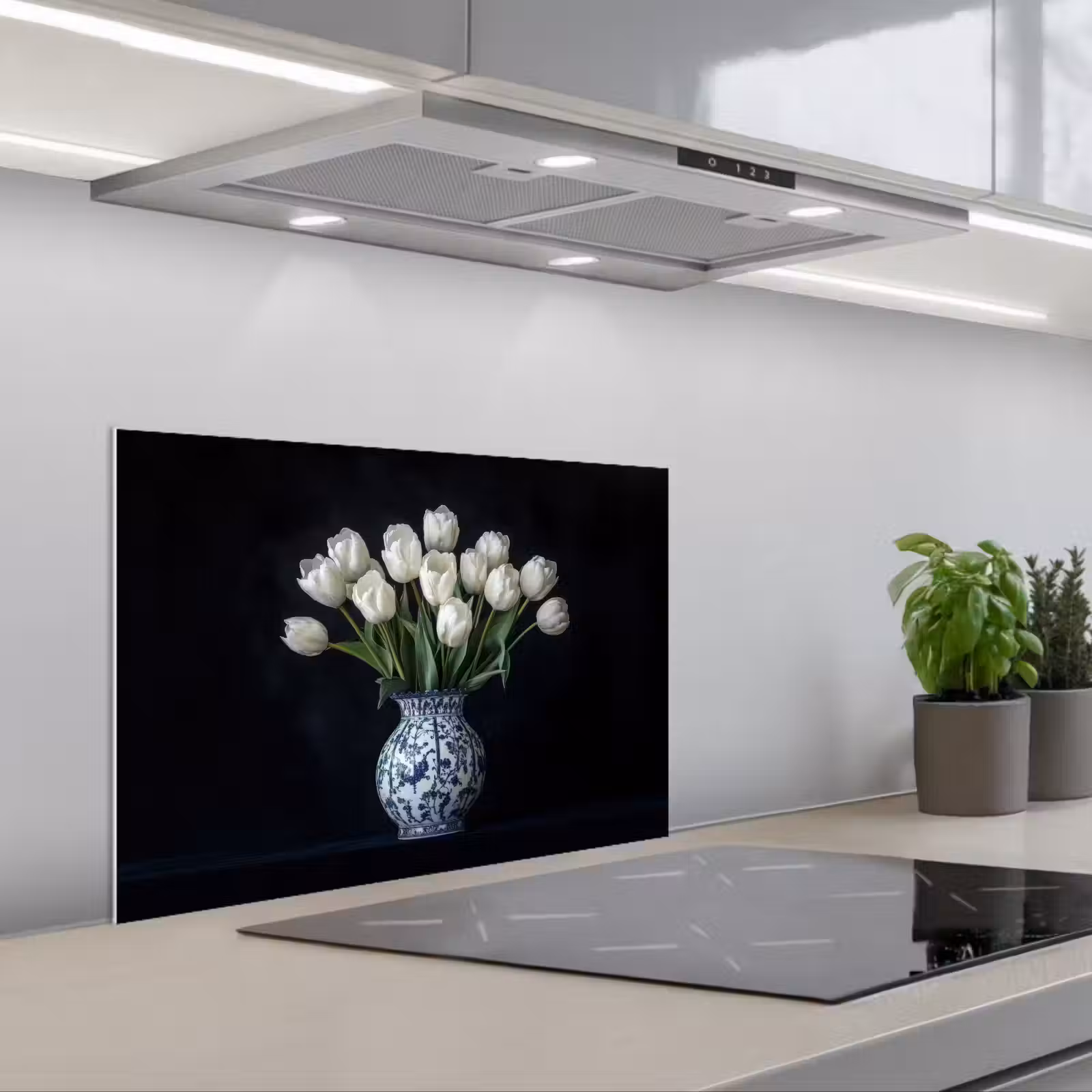 Kitchen splashback for hob - White - Flowers - Tulips - Vase — 1