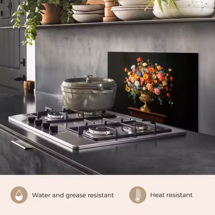 Kitchen splashback for hob - Gold - Flowers - Colors - Vase — 2