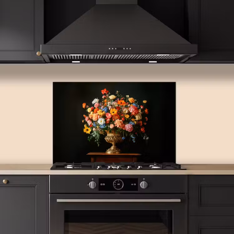 Kitchen splashback for hob - Gold - Flowers - Colors - Vase — 5