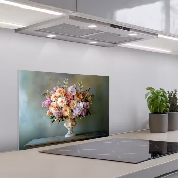 Kitchen splashback for hob - Orchid - Bouquet - Vase - Flowers — 1