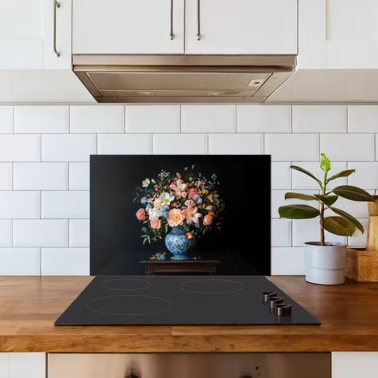 Kitchen splashback for hob - Pink - Flowers - Vase - Colors — 3