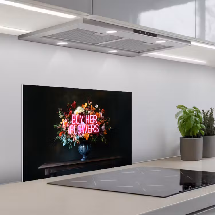Kitchen splashback for hob - Quote - Flowers - Vase - Neon — 1