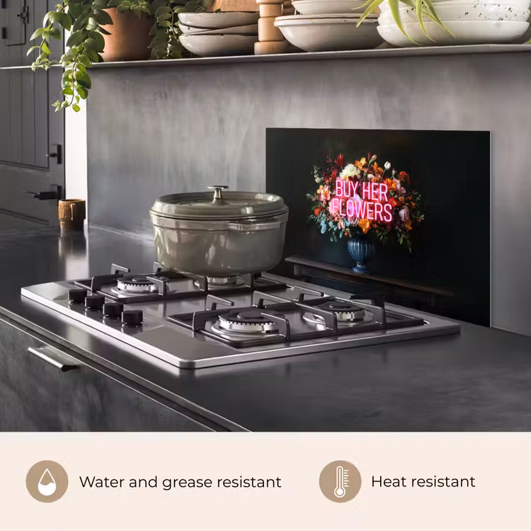 Kitchen splashback for hob - Quote - Flowers - Vase - Neon — 2