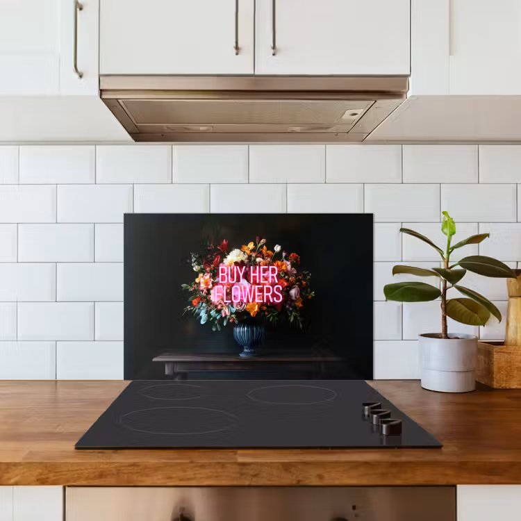 Kitchen splashback for hob - Quote - Flowers - Vase - Neon — 3