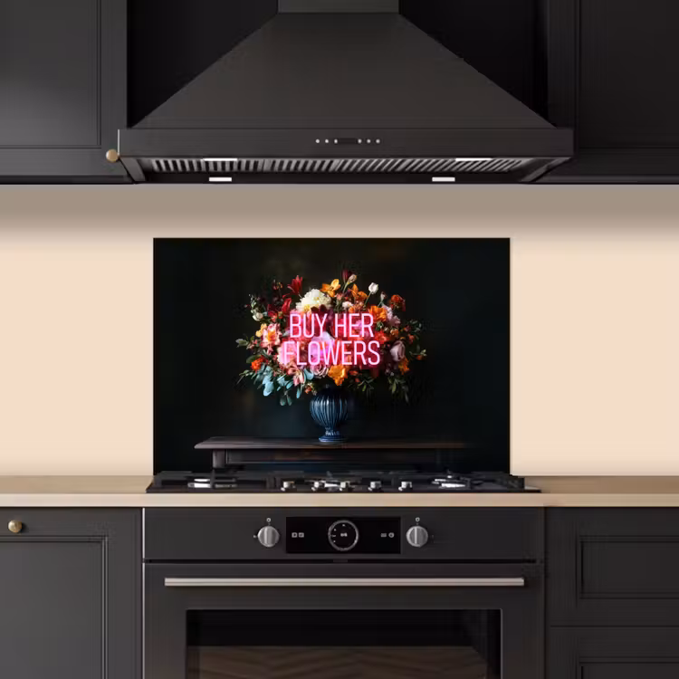 Kitchen splashback for hob - Quote - Flowers - Vase - Neon — 5