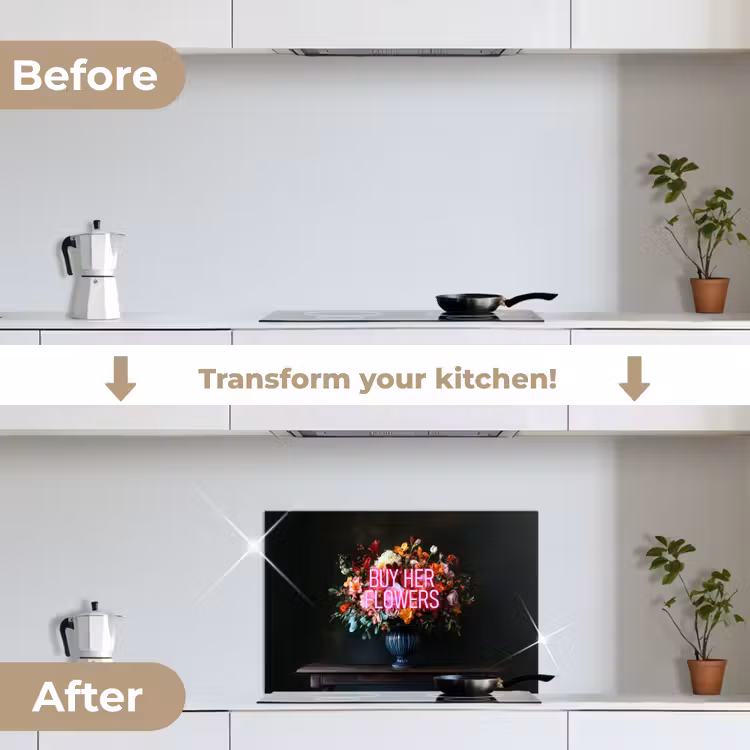 Kitchen splashback for hob - Quote - Flowers - Vase - Neon — 7