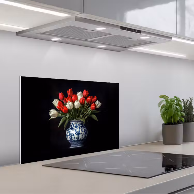 Kitchen splashback for hob - Red - Flowers - Tulips - Vase — 1