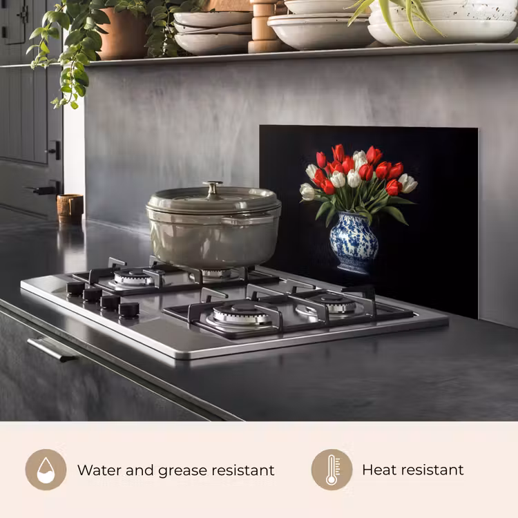 Kitchen splashback for hob - Red - Flowers - Tulips - Vase — 2