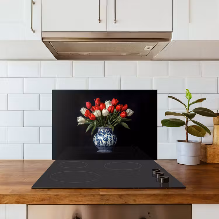 Kitchen splashback for hob - Red - Flowers - Tulips - Vase — 3