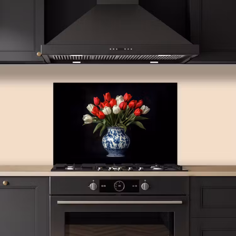 Kitchen splashback for hob - Red - Flowers - Tulips - Vase — 5