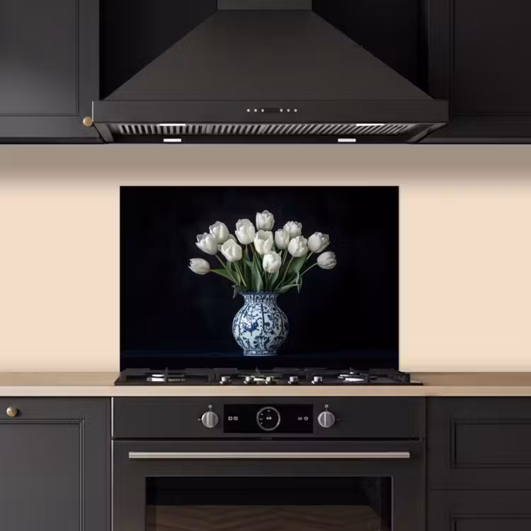 Kitchen splashback for hob - White - Flowers - Tulips - Vase — 5