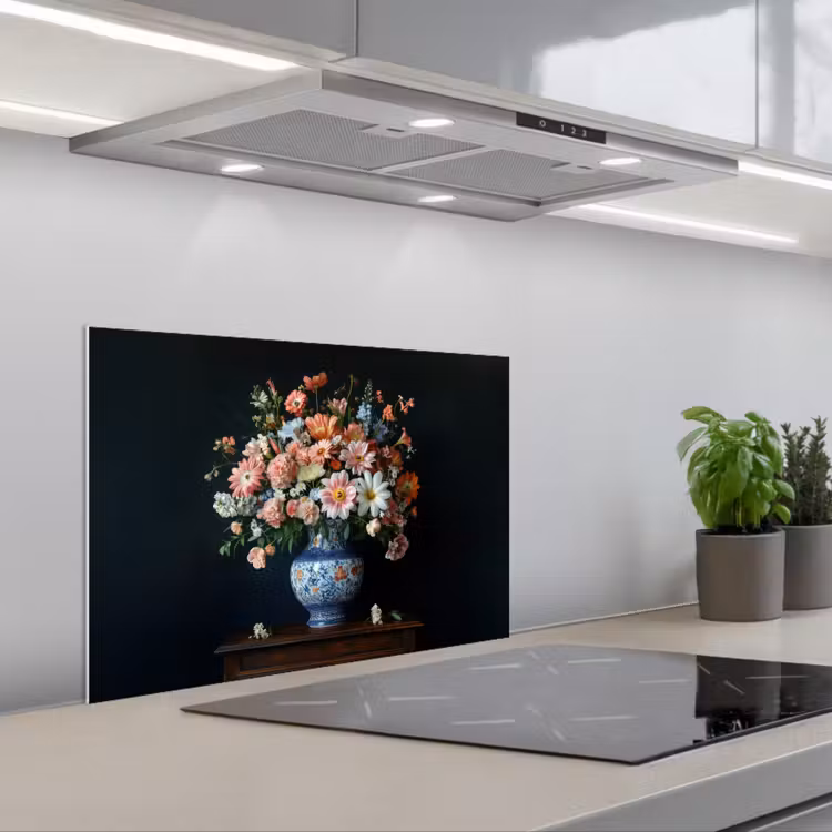 Kitchen splashback for hob - Wood - Vase - Colors - Flowers — 1
