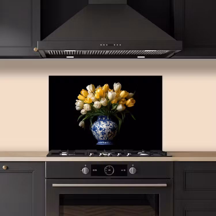 Kitchen splashback for hob - Yellow - Tulips - Vase - Flowers — 5