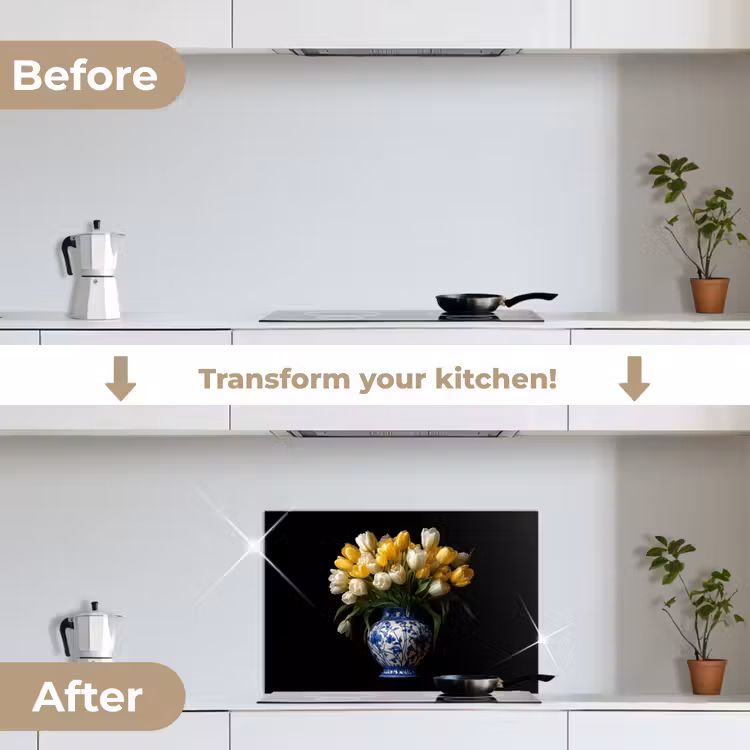 Kitchen splashback for hob - Yellow - Tulips - Vase - Flowers — 7