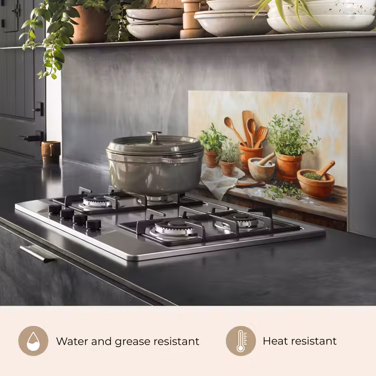 Kitchen splashback for hob - Pots - Herbs - Wood — 2