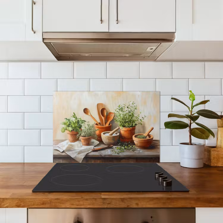 Kitchen splashback for hob - Pots - Herbs - Wood — 3