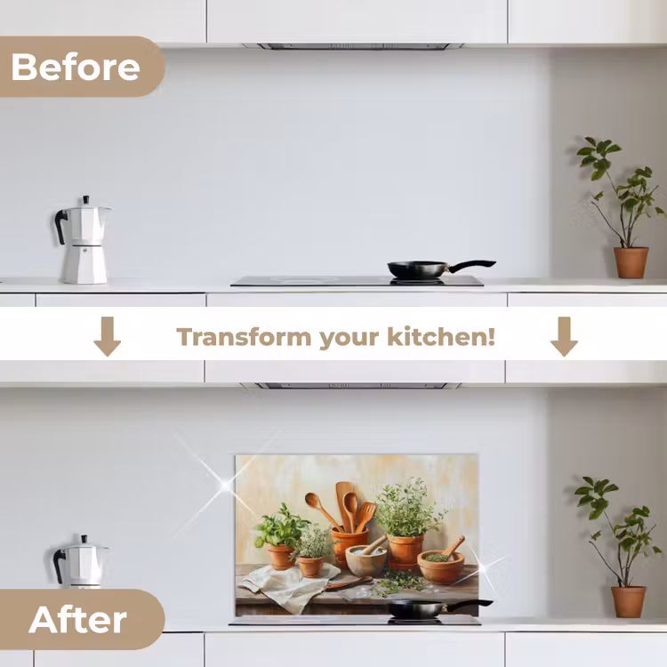 Kitchen splashback for hob - Pots - Herbs - Wood — 7