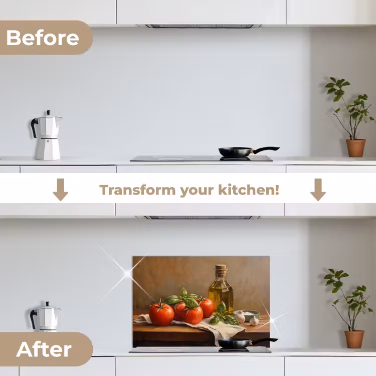 Kitchen splashback for hob - Tomatoes - Olive oil - Still life — 7