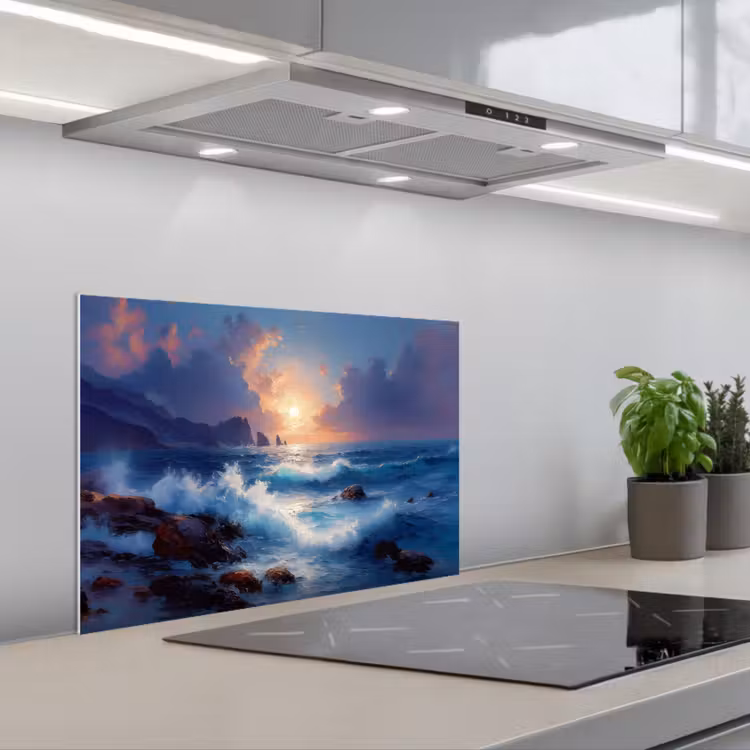 Kitchen splashback for hob - Waves - Sea - Colorful - Rocks — 1