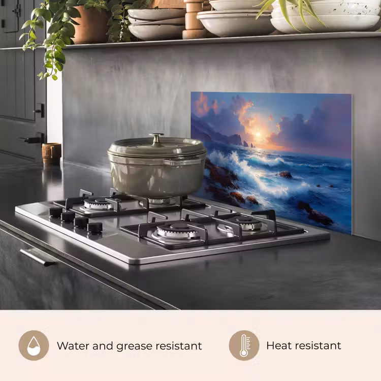 Kitchen splashback for hob - Waves - Sea - Colorful - Rocks — 2