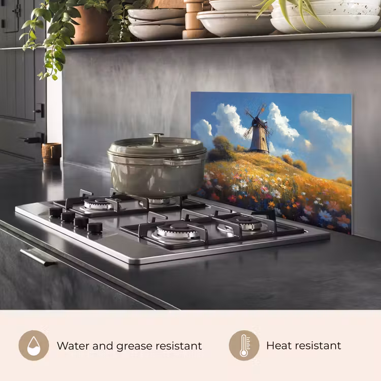 Kitchen splashback for hob - Windmill - Hill - Flowers - Colorful — 2
